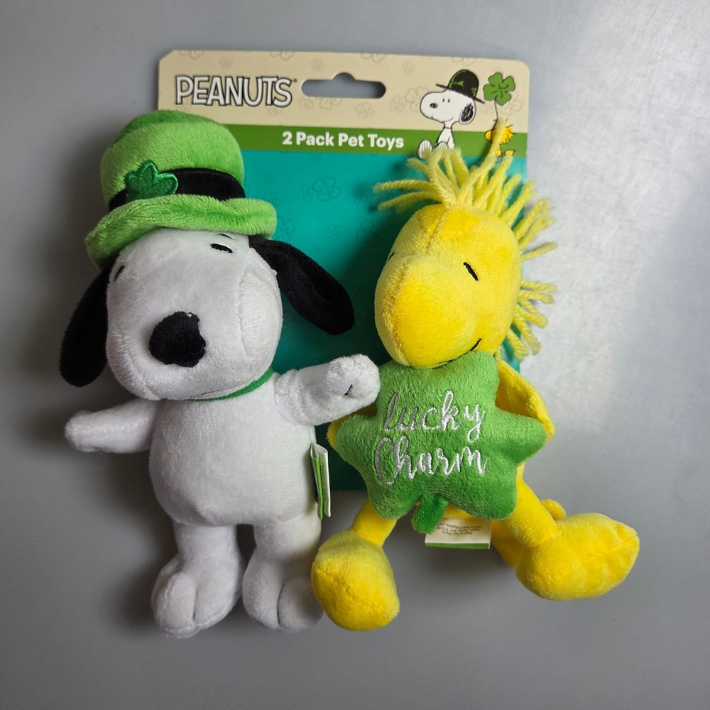 Peanuts Snoopy Woodstock St Patricks Day 6" Squeaker Pet Toy 2 Pack Lucky Charm